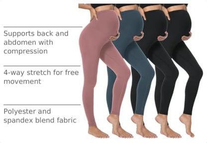 Dalavch 4 Pack Women's Maternity Leggings Over The Belly High Waisted - color: 2 Black 1 Pink 1 Blue ( Leggings ), size: Large