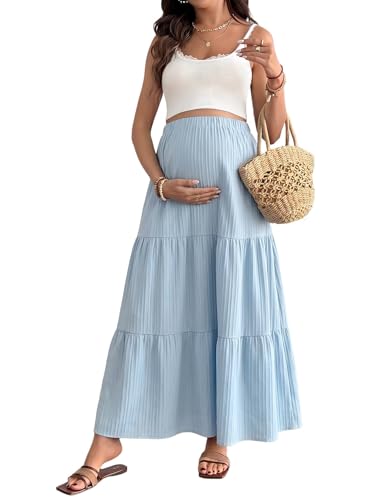 MakeMeChic Women's Maternity Ruffle Maxi Skirt - color: Blue Solid, size: XX-Large