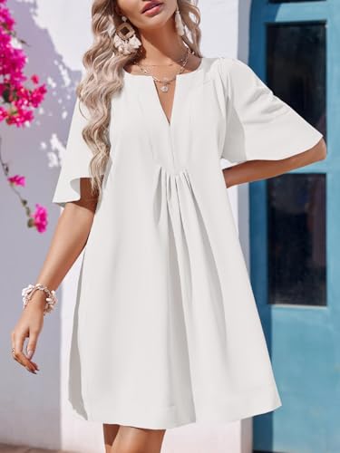 Wenrine Womens Shift Mini Dress Casual Short Sleeve Summer Dresses - color: White, size: Medium