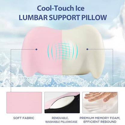 Cooling Lumbar Support Pillow for Office Chair,Memory Foam Car Back Cushion - color: Pink Cooling