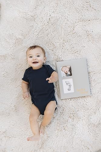 Pearhead Gray Linen Hello Baby Memory Book, Includes Clean-Touch Ink Pad - color: Gray Linen Baby Book
