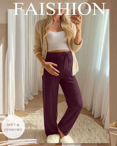 3 Pack Maternity Wide Leg Pants Pregnancy Pants - color: Wine Red, Blue Gray, Black, size: Large