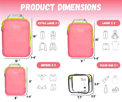 Compression Packing Cubes Set, Suitcase and Backpack Travel Organizer Bags - color: Pink Rose, size: 6Piece