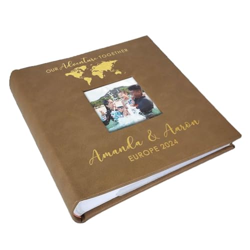 Small Personalized Adventure Photo Album Leatherette Holds 100 Photos Travel Memory Book - color: Adventure Together, size: Brown - Small