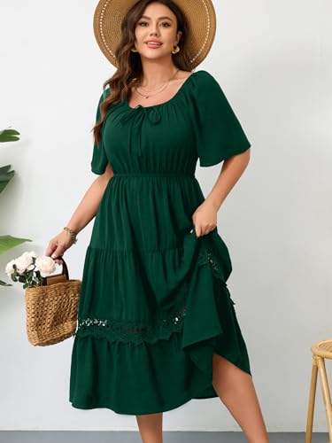 RWJ Women's Plus Size Maxi Dress Short Sleeve Wedding Guest Summer Dresses - color: Green, size: XX-Large Plus