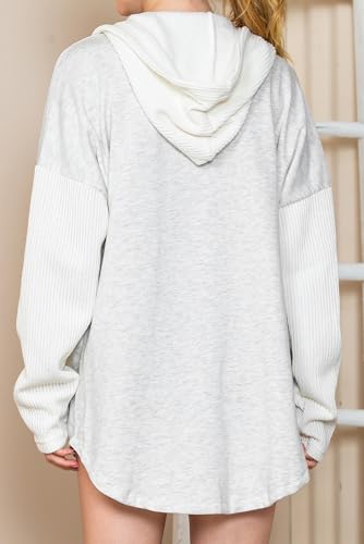 SHEWIN Women Oversized Hooded Sweatshirt Loose Fit Casual Button Hoodies - color: A Gray, size: Medium