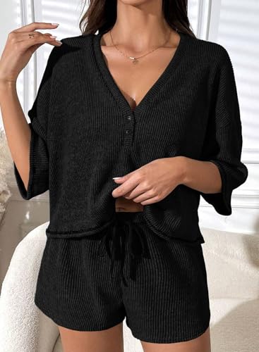 BLENCOT Maternity Pajamas Nursing Set Shorts Pregnancy Pj Sets - color: Black, size: Medium