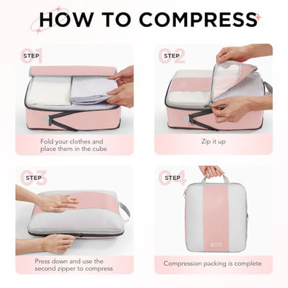 OlarHike 8 Set Compression Packing Cubes for Travel Essentials,Compressible Expandable Space Saver Bags for Organizing Clothes,Luggage Suitcase Garment Bags with Over 1000 pcs Mesh Holes(Pink) - color: Pink