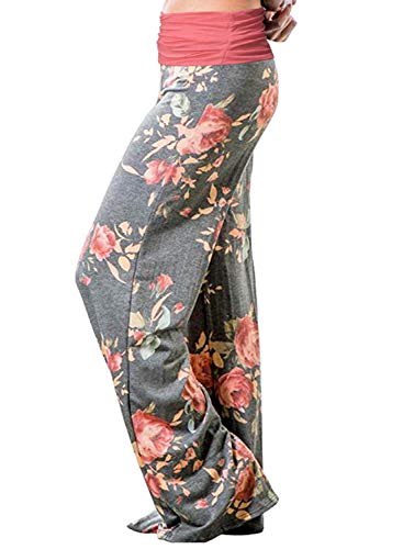 Gracyoga Womens Comfy Pajama Pants Wide Leg Lounge Fold Over Pants Bottoms - color: Greyred, size: Medium