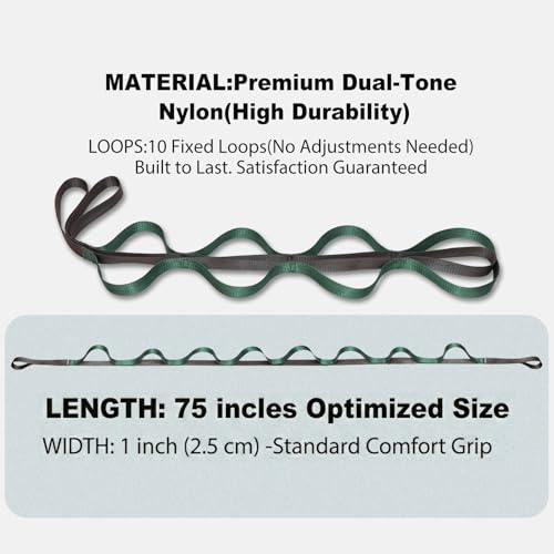 Acozycoo Stretching Strap with Loops for Physical Therapy,Knee,Calf,Back - color: Green-02, size: Length: 75 Inch, Width: 1 Inch
