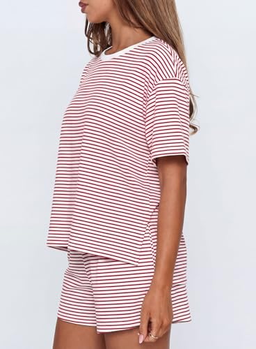 Darong Womens Striped 2 Piece Summer Lounge Sets - color: Red Stripe, size: Medium