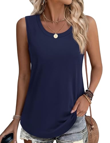 YUCOLEN Women's Tank Tops Loose Flowy Summer UPF 50+ Basic Sleeveless Tops - color: Navy Blue, size: Large