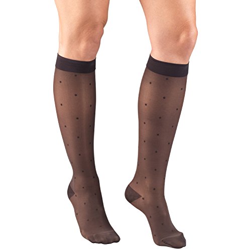 Truform Sheer Compression Stockings, 15-20 mmHg, Women's Knee High Length, Dot Pattern, Charcoal, Large - color: Charcoal, size: Large (1 Pair), style: Dot Pattern