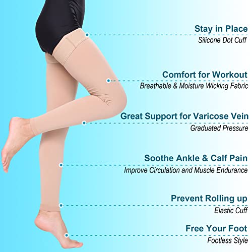 Footless Thigh High Medical Compression Stockings for Women & Men - color: Footless Beige, size: Medium