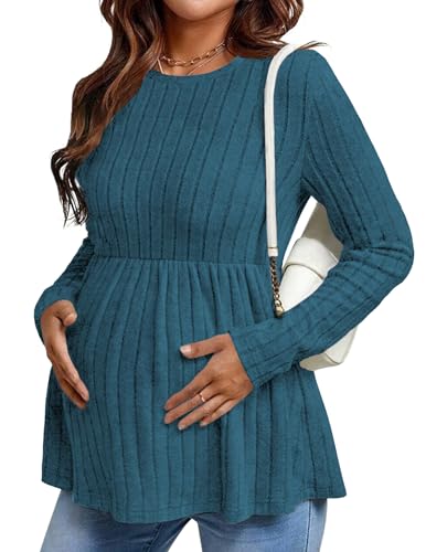 Maternity Shirts Dressy Long Sleeve Pregnancy Fall Tops Work Blouses - color: D-blue, size: Medium