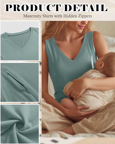 Ficerd 3 Pack Women's Nursing Tank Tops - color: Black, Dusty Green, Apricot, size: Small