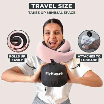 FlyHugz® Neck Travel Pillow Memory Foam Neck Pillow, Pink - color: Pink