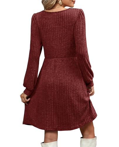 CzzzyL Womens Nursing Fall Dresses Square Neck Knit Sweater with Pockets - color: Red, size: Small