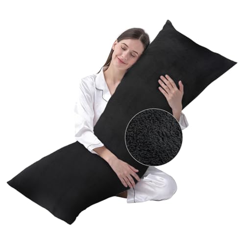 DOWNCOOL Large Body Pillow Insert with Faux Fur Cover - Fluffy Long Bed Pillow for Sleeping - Breathable Full Body Pillow for Adults - 20x54 inch (Black, with Cover) - color: Black Velvet, size: With Cover