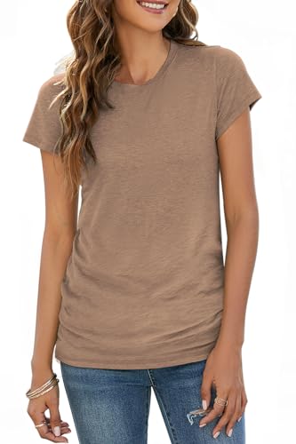 Sherosa Womens T Shirts Short Sleeve Crew Neck Shirts Basic Tee Tops Blouse - color: 01 Brown, size: Small