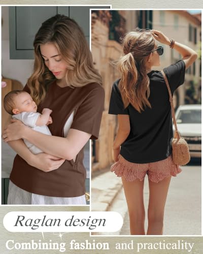 Huukeay 3 Pack Women's Nursing Tops - color: Army Green, Brown, Black, size: Medium