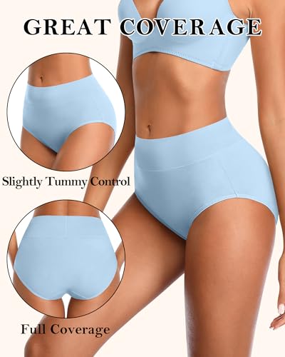 Womens Mid High Waisted Cotton Underwear Breathable Briefs Panties 5 Pack - color: Multicolor-5 Pack-01-b, size: Medium