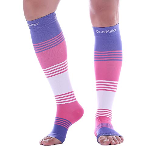 Doc Miller Open Toe Compression Socks 20-30 mmHg for Women & Men, 1 Pair - color: Open Toe PinkVioletWhite, size: Small