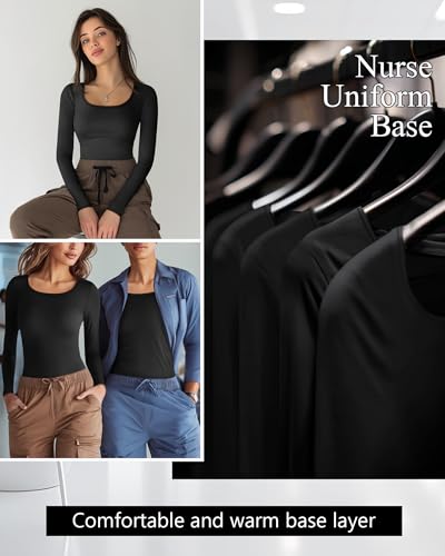 Neer 3 Pack Womens Underscrubs Long Sleeve Shirts for Nurse - color: Black, size: X-Small