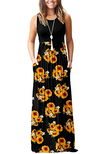 AUSELILY Women's Summer Sleeveless Loose Plain Casual Long Maxi Dresses - color: Sunflowers, size: Large