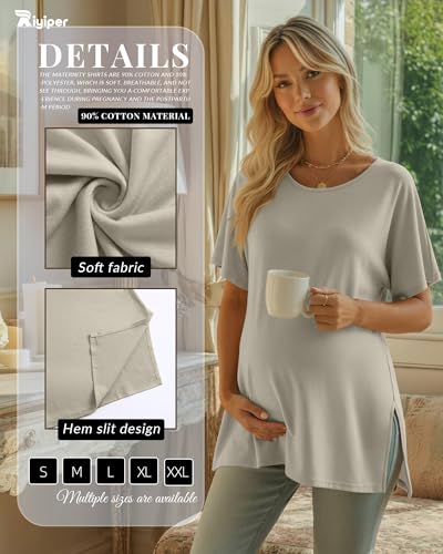 Riyiper 3 Pack Women's Maternity Tunic Cotton Shirts - color: Cement Gray, Gray Purple, Black, size: X-Large