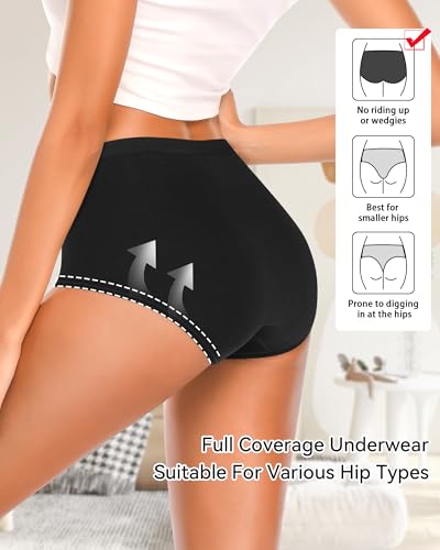 Annenmy High Waisted Panties Women's Cotton Underwear Full Coverage Briefs Soft Breathable Stretch Briefs Regular & Plus Size - color: Black, size: Large