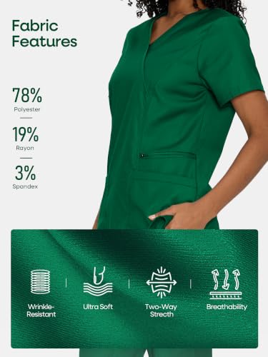 Scrub Tops for Woman, Mock Wrap Tops - color: Hunter Green, size: XX-Large