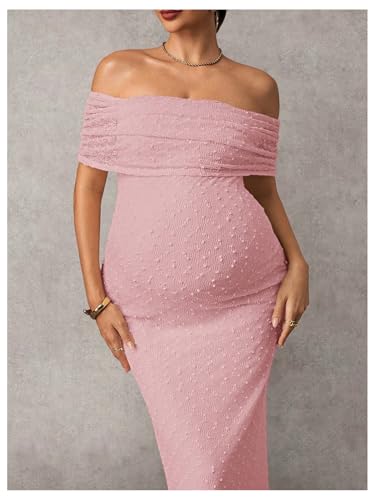 SweatyRocks Women's Maternity Off The Shoulder Dress Bodycon Maxi Dresses - color: Light Pink, size: Small