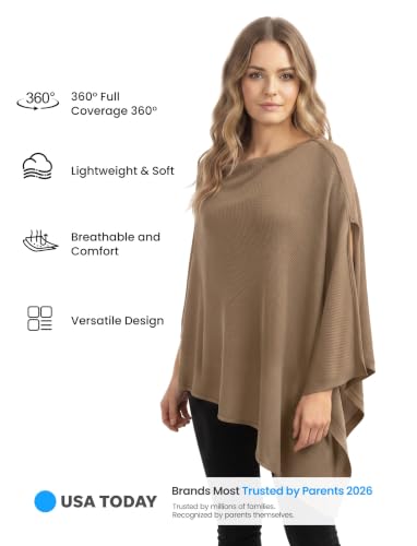 PATPAT Mesh Nursing Cover, Breathable Solid Knit Poncho, Khaki - color: Khaki