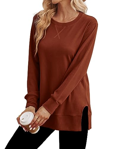 Saloogoe Sweatshirt for women Fall Outfits 2026 Fashion Long Sleeve Tops - color: 00-caramel, size: XX-Large