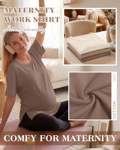 4 Pack Women's Maternity T Shirts - color: Beige, Camel, Light Coffee, Black, size: Medium