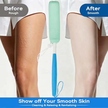 Back Scrubber for Shower,15.35"Curved Body Brush with Anti Slip Long Handle - size: Blue+Green Handle (Medium)