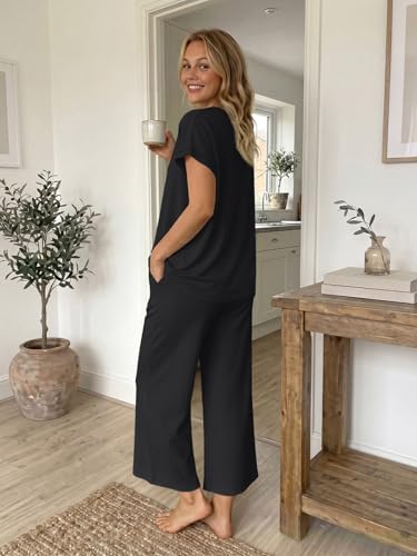 LILLUSORY Women's 2 Piece Lounge Travel Outfit - color: Black, size: Medium