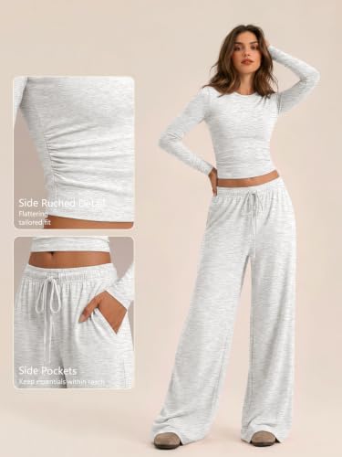 Trendy Queen Women's 2 Piece 2026 Fall Fashion Lounge Set with Pockets - color: Oatmeal Grey, size: Small