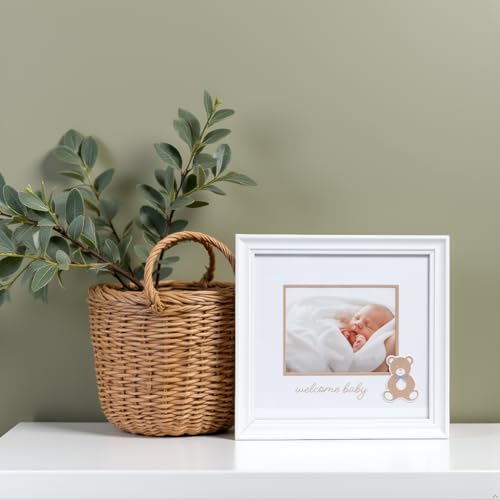 Kate & Milo Welcome Baby Photo Frame, Teddy Bear Design, White - color: Welcome Baby Teddy Bear Frame