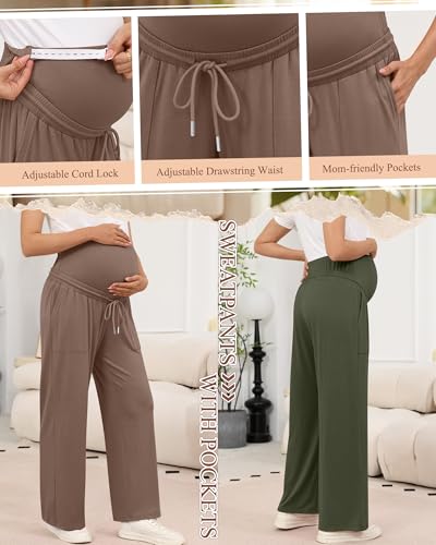 3 Pack Women's Maternity Casual Pants - color: Coffee, Army Green, Black, size: Small
