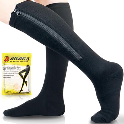 Ailaka Medical 15-20 mmHg Zipper Compression Socks Women Men - color: Black, size: Large/X-Large (1 Pair)