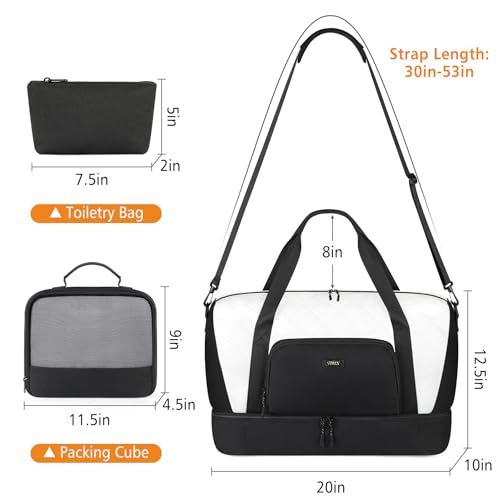 TIBES Travel Weekender Bag for Women, Overnight Bag with Shoe Compartment - color: S-White