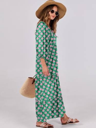ANRABESS Womens Boho Floral 3/4 Puff Sleeve Maxi Dress - color: Green, size: Medium