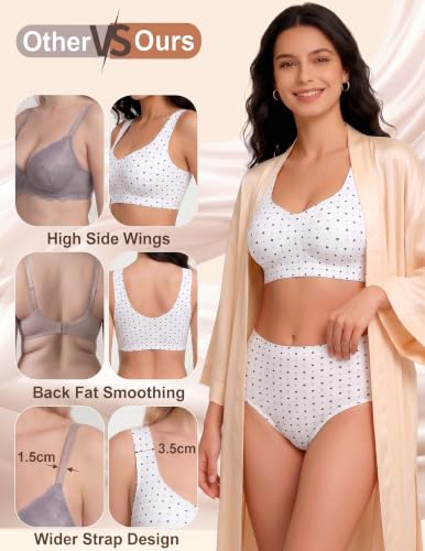 Wireless Pullover Sleep Bras for Women Seamless No Underwire T Shirt Bra - color: White Polka Dot, size: Medium
