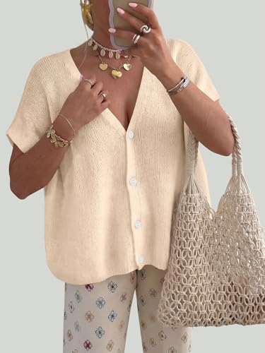PRETTYGARDEN Womens 2026 Summer Oversized Cardigans Sweaters - color: Beige, size: Small