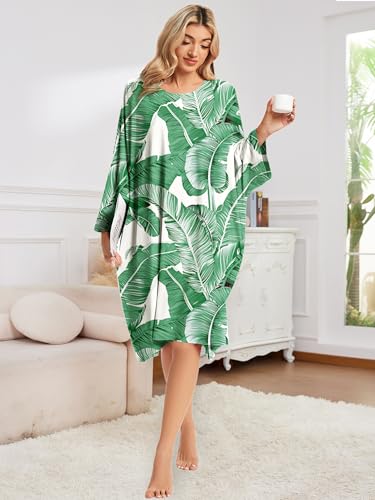 CRIPOM Plus Size Moo Moos for Women Oversized Sleep Shirts with Pockets - color: Green Leaves