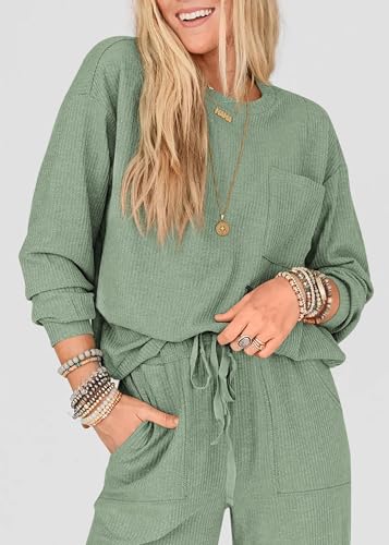 KIRUNDO Lounge Sets for Women 2026 Fall Comfy Postpartum Going Home Outfits - color: Bean Green, size: Medium