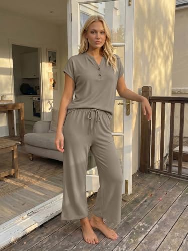 LILLUSORY Women's 2 Piece Lounge Travel Outfit - color: Coffee, size: Small