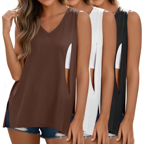 3 Pack Womens Maternity Nursing Tank Top - color: Brown, White, Black, size: X-Large